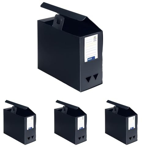 Viquel Maxi Doc - Boîte De Classement Boite de rangement Boite archive en plastique polypropylène - Boite grande capacité - dos 120 mm - Noir (Lot de 4)