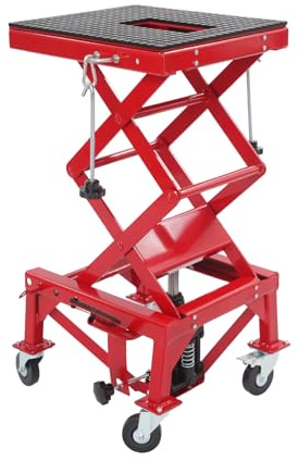 Gato de moto elevador hidráulico para moto de 200 kg, plataforma elevadora con ruedas y pedales antideslizantes, rango de elevación 35-87 cm, para garaje, taller o circuito