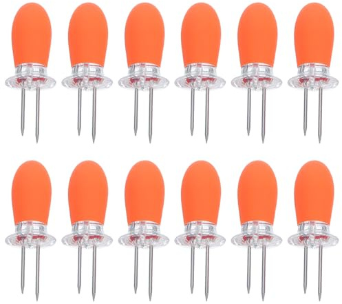 FESTFENDS 10 pares de soportes para mazorcas de maíz - Brochetas de acero inoxidable para barbacoa con mango redondo de plástico - Soportes dobles antiescaldaduras para mazorcas de maíz para