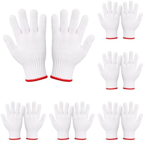 Psyqtsuary 6 pares de guantes de algodón algodón punto guante blanco sin costuras para recoger envío y stock (blanco)