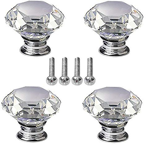 nuosen 4 pcs Crystal Knobs, 40 mm Diamond Drawer Cabinet Door Pull Crystal Door Handles with Screws for Home Kitchen Office Chest Bin, Dresser