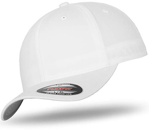 Flexfit Original Casquette Baseball Casquette de Baseball Cap Wooly Peigné Im Bundle avec UD Tête de Mort Bandana dans Beaucoup de Couleurs - Blanc, XS/S (53-56 cm)