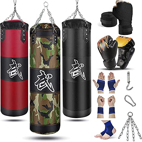 Prorobust Sac de frappe lourd pour boxe, ensemble de sac de frappe non rempli avec gants de boxe, chaîne, crochet de plafond pour MMA, kickboxing, Muay Thai, karaté, taekwondo (1 m, camouflage)