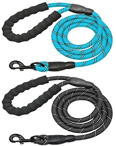 AISHOW 2 Stück 5 FT Starke Hundeleine Tau Geflochten Reflektierenden der Trainingsleine,Beißfeste Hundeleine,mit Bequemen Gepolsterten Griff für Kleine Mittlere und Große Hunde