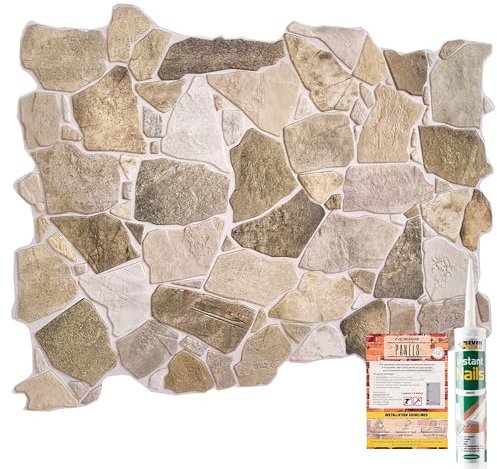 NOVECRAFTO Stone Effect 3D Wall Panels - 37.79 x 18.89 in (96x48cm) -4 Sheets Covering 19.84 sqft (1.84 sqm) -Decorative Wall Panels Kitchen Bathroom - Brown & Beige Wild Stone Effect Pattern