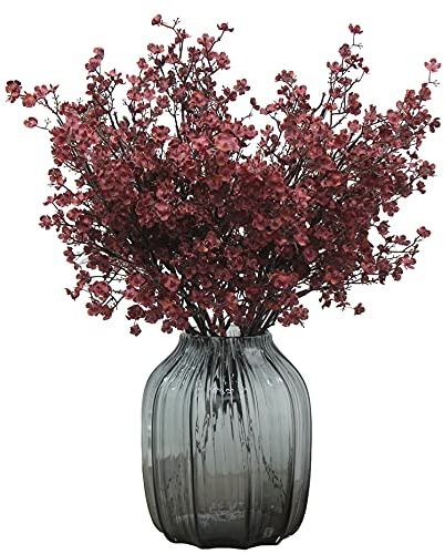 JAKY-Global Fleurs Artificielles d'haleine de bébé Lot de 6 Fleurs Gypsophiles artificielles en Soie Bordeaux avec tiges d'automne pour décoration de fête de Mariage, Jardin (Rouge Automne)