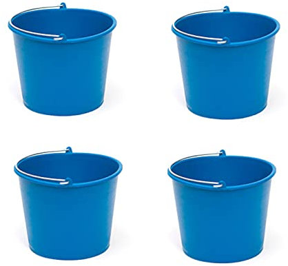 Pack de 4 Cubos de Goma, de Color Azul, de 23,4 x 17,9 cm, con Capacidad de 6 litros, con asa de Metal, para Distintas Funciones, Cubo Limpieza, cubeta agrícola
