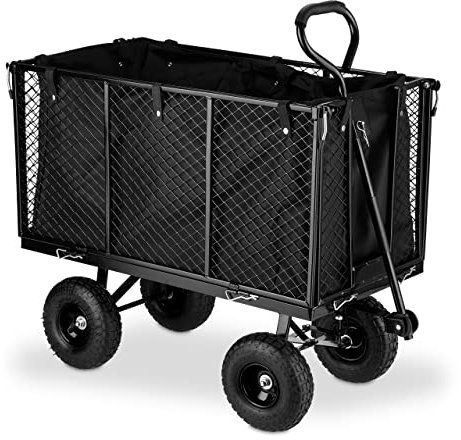 Relaxdays Handwagen, großer Bollerwagen, klappbare Seitenteile, herausnehmbare Plane, mit Griffen, bis 500 kg, schwarz