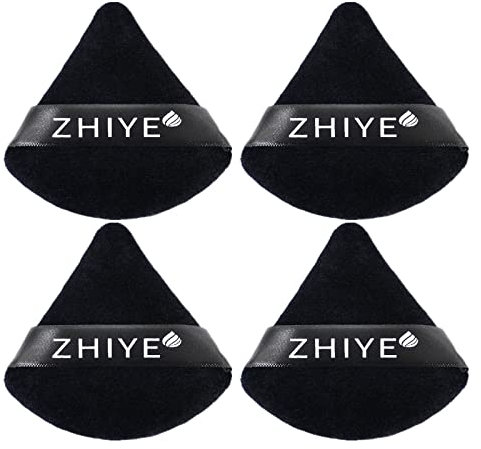 ZHIYE 4pcs Triangle Powder Puffs, Reusable Face Makeup Puff, Multifunctional Facial Makeup Tool Wet, Dry Dual-Use Makeup Sponge for BB CC Cream Liquid Foundation(BLack)