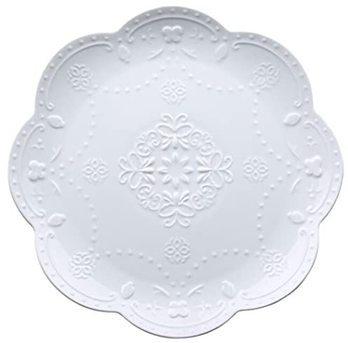 Eplze YBK Tech, elegante piatto rotondo in pizzo goffrato, piatto da portata in ceramica per colazione e tè pomeridiano (bianco, 20,3 cm)