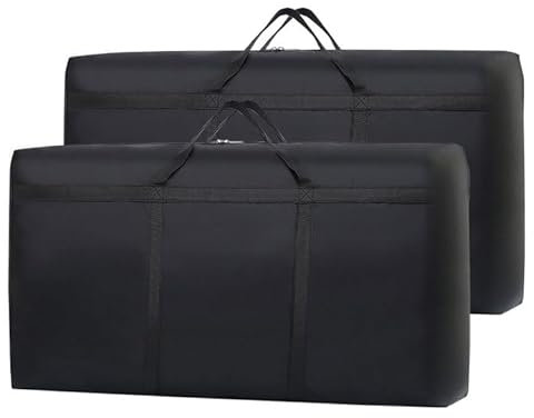 TSHAOUN 2 Stück Große Aufbewahrungstasche, 90L Wasserdichte Oxford Umzugstaschen mit Reißverschluss und Handgriff, Faltbare Aufbewahrungstasche Stautaschen Unter Dem Bett, 80×45×25cm (Schwarz)
