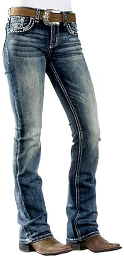 PEIHOT Midrise Bootcut Womens Jeans Fashion Cowgirl Stretch Straightleg Buttlifting Denim Pants Western Clothes Blue
