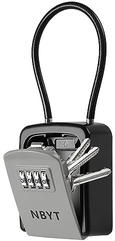 NBYT Portable Combination Lock keybox, For House Keys Key Hiders to Hide a Key Outside,Waterproof Key Safe Storage Lock Box(Small size with steel cable rope)