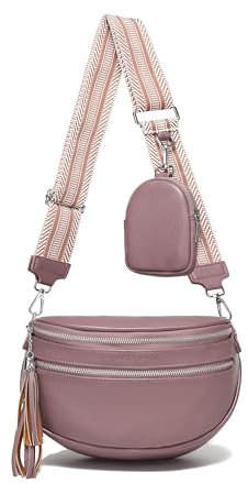 KUNKUN Borsa a Tracolla Donna Viola Marsupio Donna Elegante Tracolla Media Borsa Mano PU Pelle Borsetta Donna con Tracolla Larga 5 cm e Portafoglio