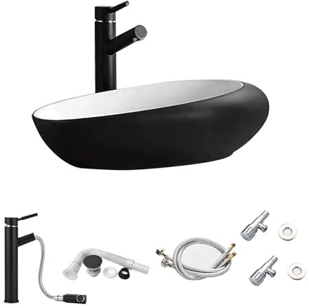 HUHJYUGE Aufsatzwaschbecken Klein Oval, Moderner Waschbecken Badezimmer, Langlebig Aufsatzwaschtisch Waschschale Keramik Installation Einfach, für Badezimmer/Gäste-WC