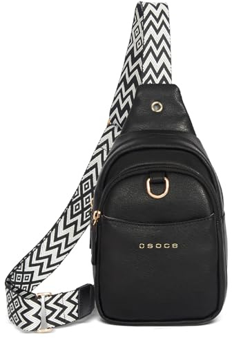 OSOCE Crossbody Bag for Women PU Sling Belt Bag Small Shoulder Chest Bag Purses with Adjustable Guitar Strap Phone Cable Hole Fanny Pack Cross Body Bags with for Ladies Travel Shopping.