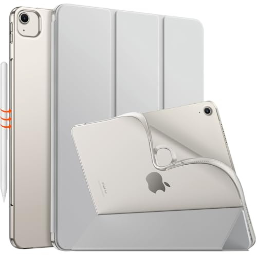 MoKo Hülle für iPad Air 13 Zoll M3 2025/M2 2024, iPad Air 13 Zoll mit weicher, transparenter, gefrosteter TPU Rückseite, Slim Smart Folio Schutzhülle, Auto Schlaf/Aufwach, Hell Grau
