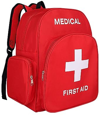 Jipemtra Red Emergency Bag First Aid Backpack Empty Medical First Aid Bag Treatment First Responder Trauma Bag for Hiking Outdoors Travel Camping Daycare (MB)
