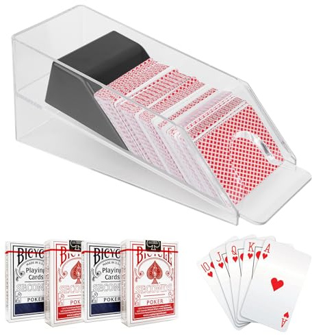Ulsam Blackjack Shoe Collection Playing Card Dispenser, 4 Deck Size Casino Grade Card Dealer, Card Shoe for Standard Size Poker Deck Gambling Games Accessories, Blackjack Shoe and Discard Tray (Clear)