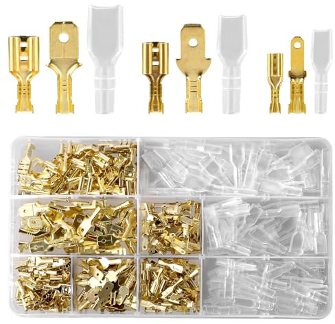 JJUNW 450 Stück Flachsteckhülsen Set, Kabelschuhe Set 2,8 mm 4,8 mm 6,3 mm Flachstecker Männlich & Weiblich Quetschverbinder Sortiment Crimpverbinder für Kfz Motorrad Auto