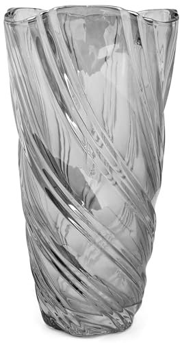Glas Vasen Blumenvase 24 cm Hoch Moderne minimalistische Vase Gartenparty für Home Esstisch, Geschenk Hochzeit, Housewarming Party, für Mama zum Geburtstag, Geschenkideen Glasvase (Grau)