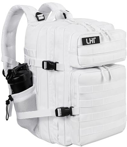 LHI Military Tactical Backpack for Men and Women 45L Army 3 Days Assault Pack Bag Large Rucksack with Molle System White