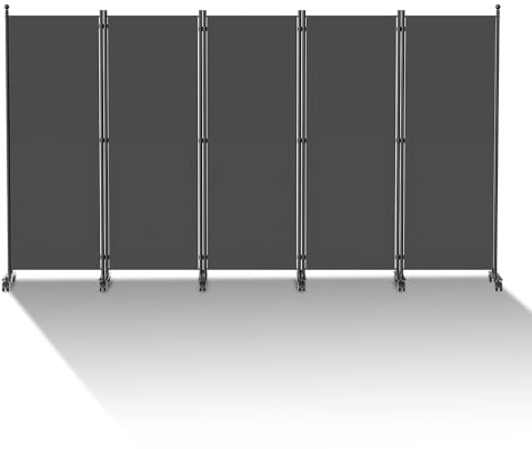 Hebitod Paravent rumsavdelare på hjul, 5 delar, 284 x 181 cm, rumsavdelare, fristående, ogenomskinlig, integritetsrum, avdelare, för hem, kontor, terrasser | antracit