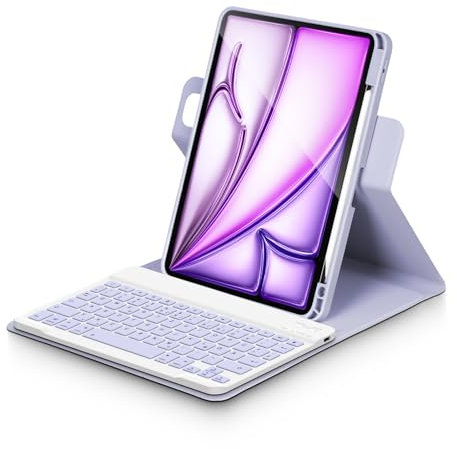 Bettdow für iPad Air 11 Zoll M3 2025/ M2 2024 Tastatur Hülle, Hoch-/Querformat Verwenden, QWERTZ Layout Abnehmbarer Tastatur mit Hülle für iPad Air 11 Zoll 2024/2025, Air 5.Gen/4.Gen 10.9, Lila