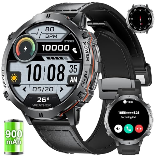 LIGE Smart Klocka Herr Pulsklocka för män med 1,73 tum AMOLED-display, 900 mAh Militärklocka Klockor, med bluetooth-samtal/110+sportlägen/puls/sömnmonitor, Android iOS, Smartklocka