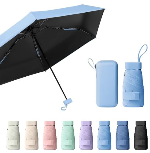 Sykrawki Mini UV-Regenschirm, Winddichter Taschenschirm für Männer und Frauen (Blau)