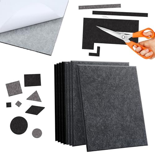 ORAGKE Feltrini Sedie da Tagliare Adesivi, 8PCS Feltrini per Mobili Pesanti 4mm, Feltro Adesivo 20x15cm, Antiscivolo Antigraffio Silenzioso, Feltro Protettivo Sotto Sedia per Pavimenti (Nero/Grigio)