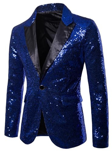 Feclmiyt Men Sequin Shiny Prom Blazer Jacket Blazer Open Front Disco Metallic Suit Tuxedo Party Prom Wedding Banquet Glitter Tuxedo Jacket (B-02, L)