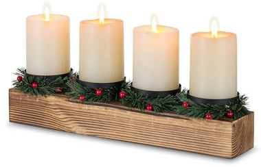 Romadedi Christmas Candle Holder Centerpiece Set - 42cm Farmhouse Pine Wood Candle Holders with Mini Wreaths Holiday Dining Table Decor for Xmas Winter Rustic Home Decorations Gift