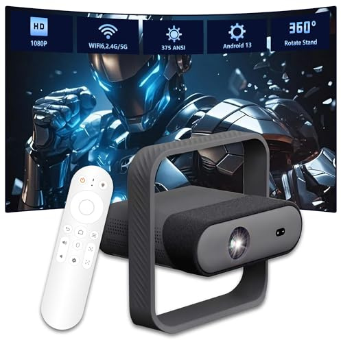 NSL03 Proyector Inteligente,2.4G+5G WIFI6 y BT5.4,rotación Libre de 360°,miniproyector portátil Android 13,iluminación Ambiental RGB,Enfoque automático y corrección Trapezoidal,Cine en casa (Negro)