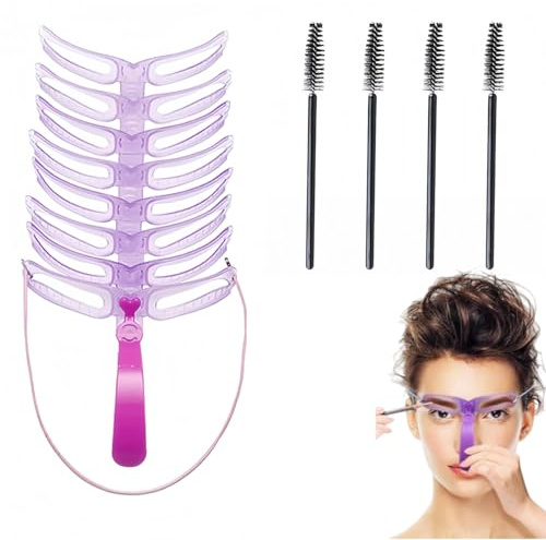 Heyumybit 8 Estilos Plantilla Ceja,Cepillo Para Cejas,Plantilla De La Ceja,4 Pinceles Especiales para Cejas,Tarjeta De Dibujo,Eyebrow Stencils