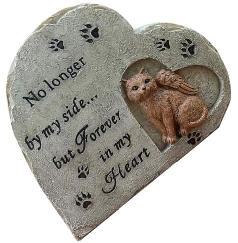 Ciieeo Pierre Commémorative pour Chats en Résine Solide Ornement Funéraire Cœur Ange pour Jardin Statue Souvenir Animaux de Compagnie pour Extérieur Pierre Tombale Décorative Mémoire