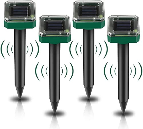 4 unidades de ahuyentador solar de topos: IP65 resistente al agua, ahuyentador de topos solar, ultrasonido para ahuyentar topos y plagas para el jardín