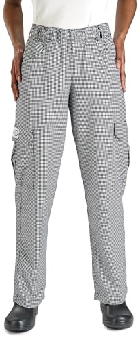 Mercer Culinary M61071HTM Genesis Women's Chef Cargo Pant in Hounds Tooth, Medium, Black/White
