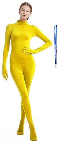 Full Bodysuit Womens Costume Without Hood Spandex Zentai Unitard Body Suit, Yellow, Large