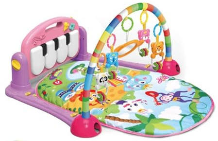 Meero London 666-7C-P New Born Baby Play Mat and Piano Activity Gym for New Born Babies and Toddlers, Discovery Carpet, Music, Rattle, Sound, Fun Animals Suitable from Birth-Pink