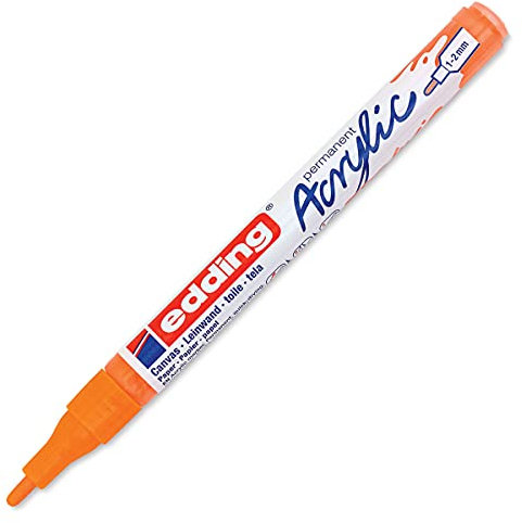 edding 5300 Acrylmarker fein - neon-orange - 1 Acrylstift wasserfest - feine Rundspitze 1-2 mm - Acryl Farben zum Malen auf Leinwand, Malpapier und Holz - Acrylstifte für Steine