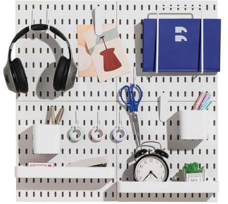 Keepo Stecktafel-Kombinationsset, Stecktafeln und Zubehör, modular zum Aufhängen für Wand-Organizer, Bastelorganisation, Ornament-Ausstellung, Kinderzimmer-Aufbewahrung, Stecktafel (Weiß, 22″×22″)