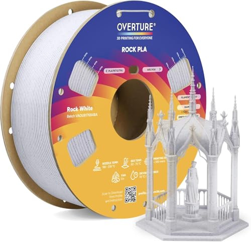 OVERTURE Marble PLA Filament 1.75mm, Realistic Rock Visualization, Stone PLA 3D Printer Filament 1kg Spool (2.2lbs), Accuracy +/- 0.02 mm, Fit Most FDM Printer (Rock White)