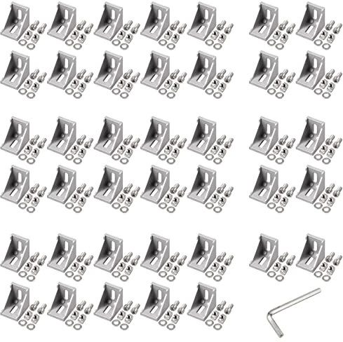 GETLITOOL 40x Befestigungsmaterial Winkel, Aluprofil 30x30 Nut 8 Aluminium Winkelverbinder Eckwinkel Eckverbinder mit 80pcs T-Muttern, 36x36x29mm, für Strebenprofil 3D-Drucker, CNC-Router, DIY-Projekt