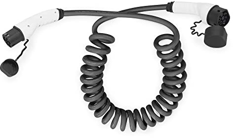 DIGITUS Mode 3 Ladekabel für Elektroautos & PHEV – 7,5 m – Typ 2 – 3-Phasig – 32 A – 22 kW – Spiralkabel – Schwarz