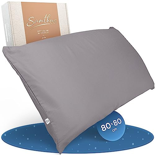 Samthus Kopfkissenbezug 80x80 Baumwolle Satin - Oeko-Tex Made In Green - Himmlisch weicher Schlaf mit atmungsaktivem Kissenbezug - 1x Kissenhülle - Grau - mit YKK Reißverschluss