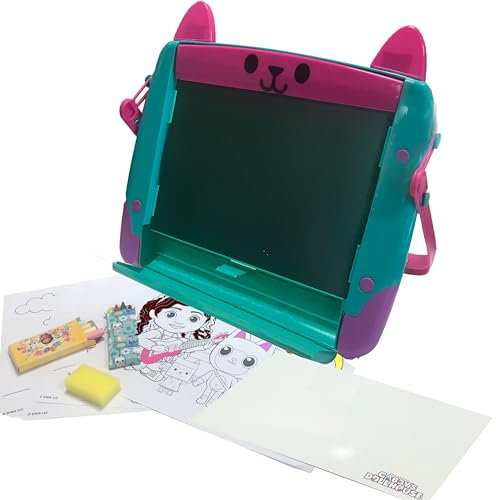 Cefa Toys - Caballete Artístico 4 en 1 La Casa de Muñecas de Gabby, Tiene 2 Caras, Incluye Tizas, Crayones, 4 Pósters para Colorear y Un Asa para Transportar, Apto para Niños a Partir de 3 Años