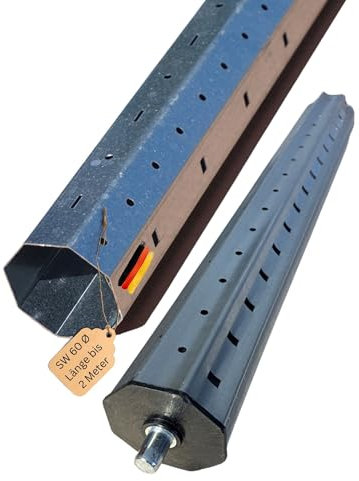 Rollwin Rolladenwelle SW60 170cm mit Teleskoprohr 50cm für Rolladen Verlängerung für Rollladen bis 2 Meter Breite Stahlwelle Rolladenhalterung Rolladen Stange Achtkantstahlwelle Rollladen Welle