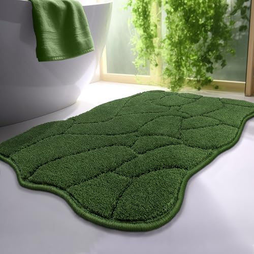 BSICPRO Bathroom Rugs, 32x20 Scalloped Bath Mats, Forest Green