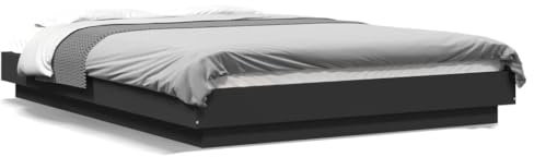 vidaXL Estructura Cama con Luces LED Madera ingeniería Negro 135x190cm, Muebles de Dormitorio, Camas, Cama Doble, Cama, somier, Cama de palets